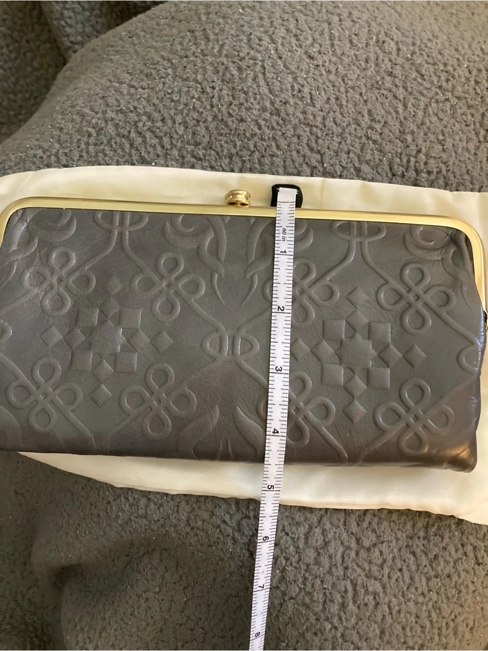 HOBO Black Embossed Leather Frame Clutch with Gold-Tone Trim